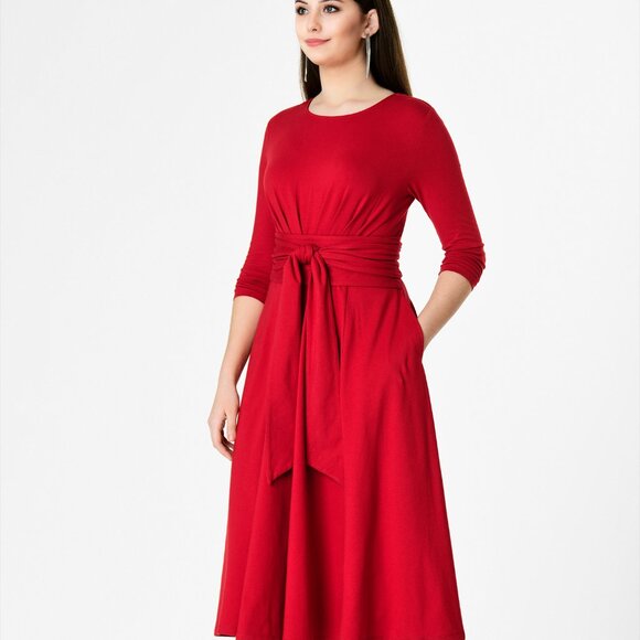 Eshakti -Obi Belt Cotton Jersey Knit Maxi Dress - Picture 2 of 4